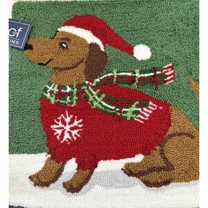 C&F Home Hooked Rug Christmas Pillow Covers 18X18 Dachshund Dog Sweater Set NEW